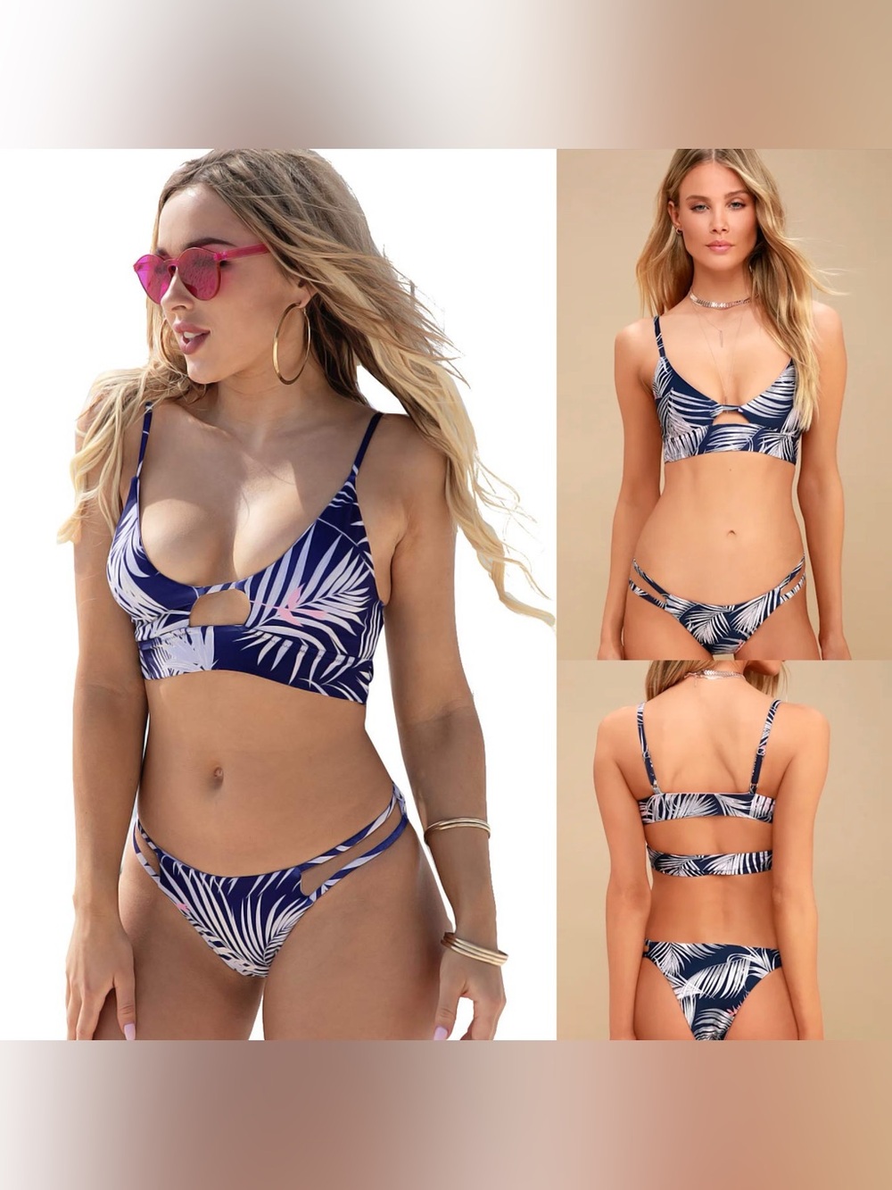 Tavik Bikini Set Palm Evening Blue Cheeky Swimsuit Minimal Coverage NWT $ 168